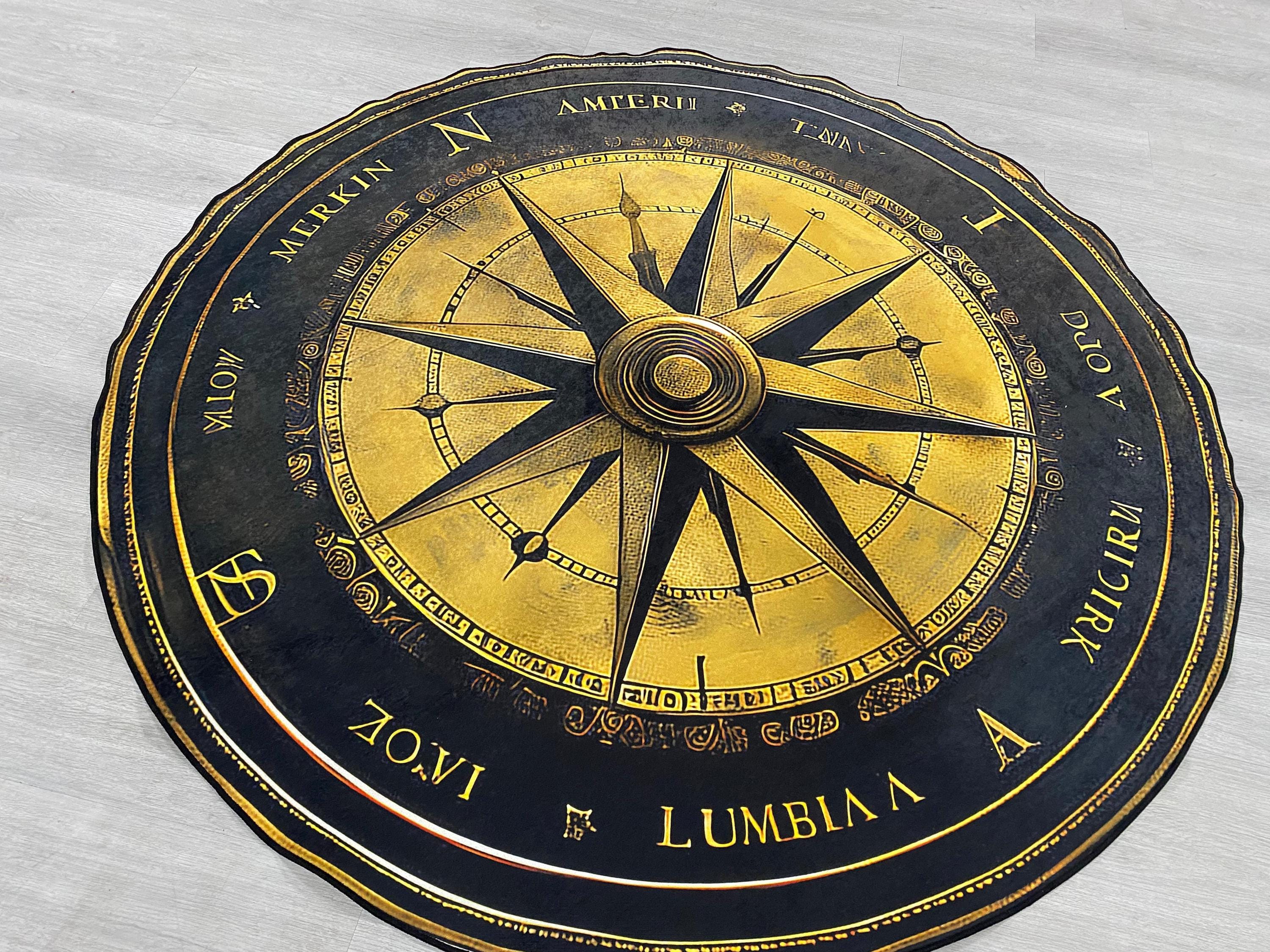 Round Rug, Compass Design Rug, Personalized Rug, Nautical Decor ...