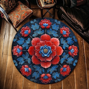 Alfombra redonda, alfombra decorativa para el hogar, alfombra decorativa, alfombra para el salón, alfombra decorativa, alfombra con diseño floral, alfombra redonda con flores, alfombra de área, alfombra redonda colorida