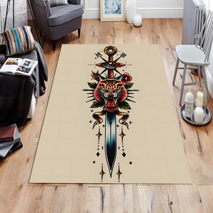 Henna Tattoo Rug, Ink Design Rug, Tattoo Rug, Old School Tattoo Rug, American Traditional Tattoo Rug, Personalized Gift, Gift For Her, Rug