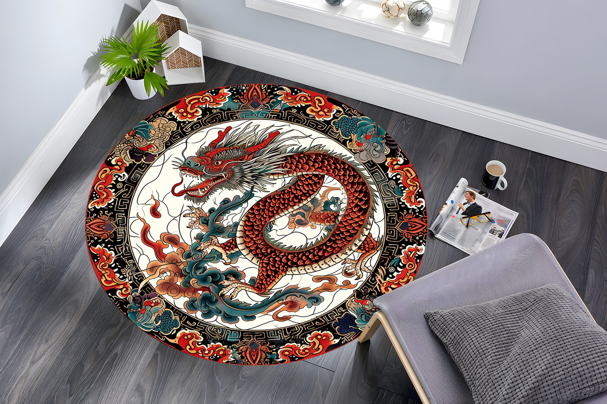 Dragon Rug Irl Dragon, Dragon Pattern Rug, Round Dragon Rug, Dungeons Dragons Rug ...