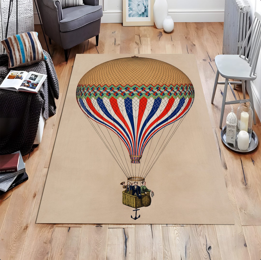 Vintage Balloons Design Rug, Aviation Rug, Retro Rug, Nostalgic Rug ...