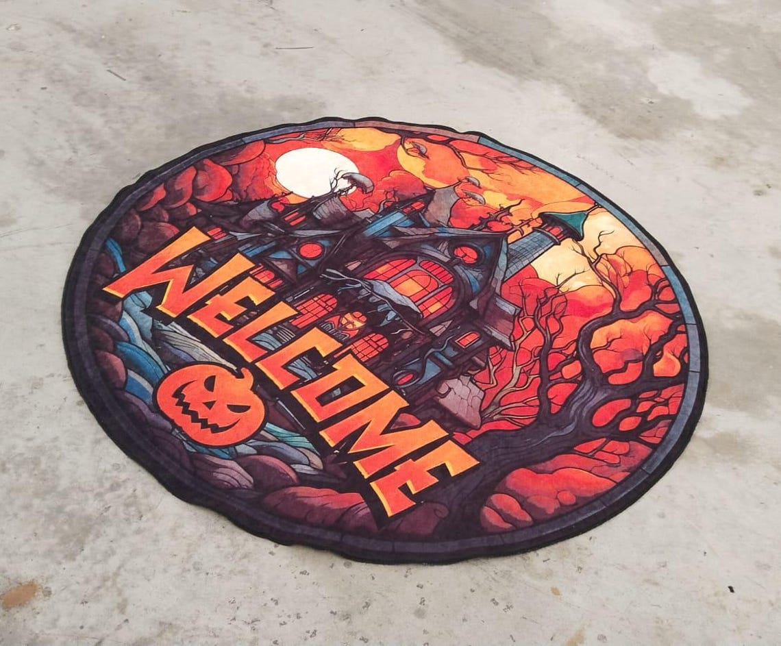 Pumpkin Rug,halloween Round Rug,horror Rug,halloween Themed Rug ...