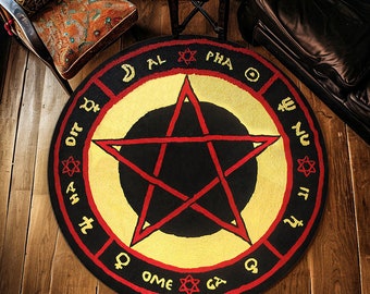 Alfombra de astrología, Alfombra con estampado de la bruja del amor, Decoración de películas, Pentagrama rojo, Pentagrama zombie, Alfombra de Satanás, Decoración vudú, Alfombra circular, Alfombra redonda, Alfombra de área