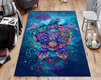 Sea Turtle Design Rug, Ocean Rug, Coastal Rug, Beach Rug, Marine Life Rug,Nautical Rug, Underwater Rug, Interior Design Rug, Living Room Rug