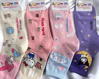 Kawaii Sanrio Socks | Anime Clothing | Hello Kitty Kuromi Melody Cinnamoroll | Cartoon Cute | Gift for her | Girls Cotton Warm accessories |