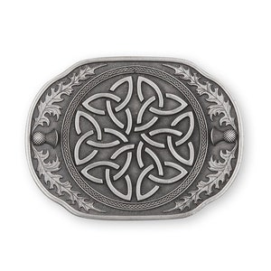 Celtic Trinity Pewter Kilt Belt Buckle - Handcrafted Scottish Kilt Accessory, Traditional Gaelic Knotwork Clasp, Unique Highland Wear