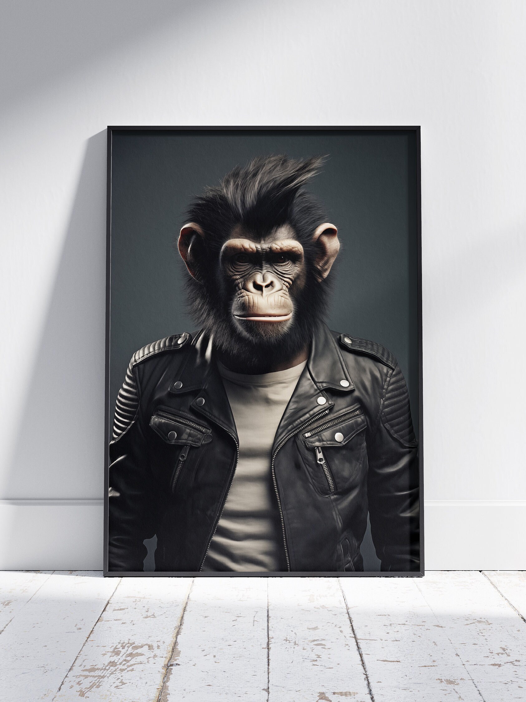 Monkey Animal Print Chimpanzee Punk, Rock, Leather Jacket Vintage ...