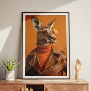 Canguro Animal Print - Vintage 70s Retro Premium Poster Retrato, Arte de pared