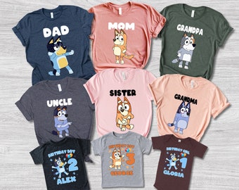 Personalized Bluey Family Matching Shirts, Custom Bluey Birthday Party Shirts, Custom bluey and Bingo Shirts, Personalized Bluey T-shirts