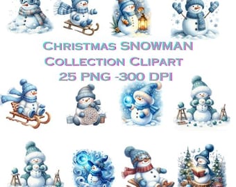 Pacchetto di clipart di famiglia di pupazzi di neve ad acquerello / 20 disegni di Natale in formato PNG / Famiglia di pupazzi di neve in formato PNG / Download digitale di clipart invernali