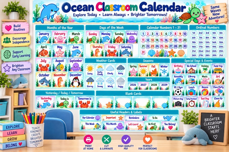 Ocean Classroom Calendar Bundle, Under the Sea Classroom Decor ...