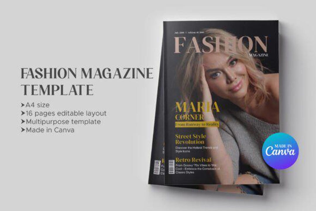 Vogue Style Fashion Magazine Template | Editable Canva Cover (digital ...