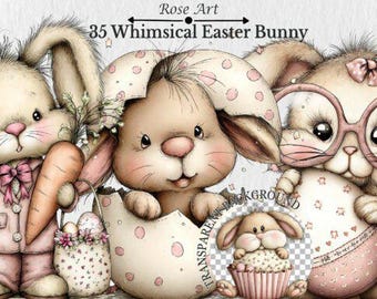 Whimsical Easter Bunny Clipart PNG, Pastel Spring Design (Digital Download)