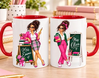 Personalised Teacher Mug, Custom Name Coffee Cup, Classroom Chalkboard Design, Teacher Appreciation and Thank You Gift