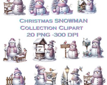 Watercolor Snowman Clipart Bundle | 20 Christmas PNG Designs | Snowman PNG | Holiday Winter Clipart Digital Download