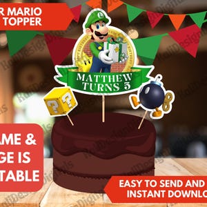Custom SUPER Mario Birthday Party Cake Toppers Personalized Printable Mario Cake Topper Birthday Party Decorations Any Name Any Age Luigi