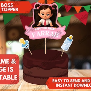 Baby Boss Pink Girl Birthday Party Cake Toppers Personalized Printable Babyboss Cake Topper Birthday Party Decorations Any Name Any Age