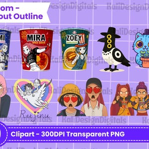 Kpop Demon Hunters-pakket van 20 | Schattige chibi-kawaiipakket met/zonder omtrek - 20 stuks, direct download, png PNGEgg