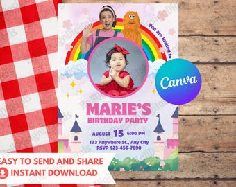 Editable Ms Rachel Birthday Invitation, Ms Rachel Party Invites, Ms Rachel Printable Birthday Invitation canva Ms Rachel & Herbie Invitation