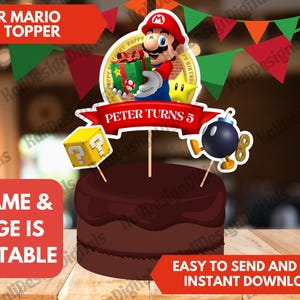Custom SUPER Mario Birthday Party Cake Toppers Personalized Printable Mario Cake Topper Birthday Party Decorations Any Name Any Age Luigi