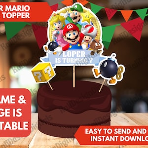 Custom SUPER Mario Birthday Party Cake Toppers Personalized Printable Mario Cake Topper Birthday Party Decorations Any Name Any Age Luigi