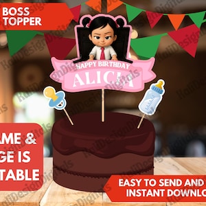 Baby Boss Pink Girl Birthday Party Cake Toppers Personalized Printable Babyboss Cake Topper Birthday Party Decorations Any Name Any Age
