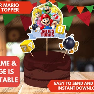 Custom SUPER Mario Birthday Party Cake Toppers Personalized Printable Mario Cake Topper Birthday Party Decorations Any Name Any Age Luigi