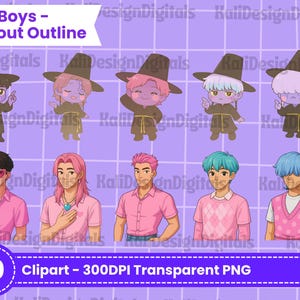Kpop Demon Hunters SAJA BOYS 20 Pack | With/Without Outline Cute Chibi Kawaii Pack - 20 pieces, Instant Download PNG
