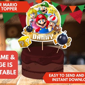 Custom SUPER Mario Birthday Party Cake Toppers Personalized Printable Mario Cake Topper Birthday Party Decorations Any Name Any Age Luigi