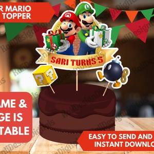 Custom SUPER Mario Birthday Party Cake Toppers Personalized Printable Mario Cake Topper Birthday Party Decorations Any Name Any Age Luigi