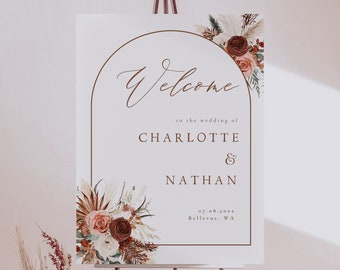 Pampas Wedding Welcome Sign Template, Boho Terracotta Arch (DIY)