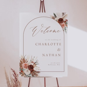 Pampas Wedding Welcome Sign Template, Editable Wedding Welcome Sign Template, Boho Wedding Sign, Elegant Welcome Sign, Terracotta, Arch
