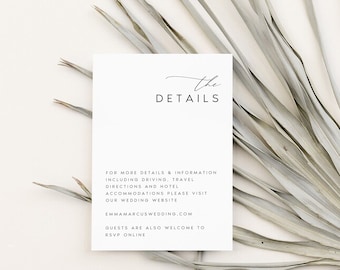Minimalist Wedding Details Card Template: Printable Enclosure (Digital Download)