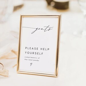 Bathroom Sign Template, Modern Minimalist Favor Sign Printable, Charity Donation Sign for Wedding, Simple and Clean Elegant Wedding