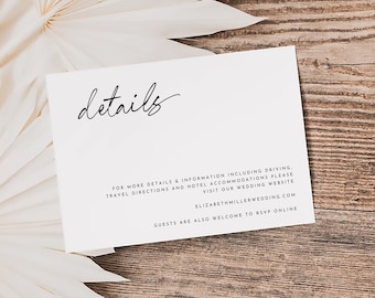 Minimalist Wedding Details Card Template: Printable Enclosure Card