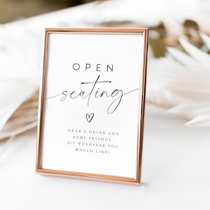 Minimalist Open Seating Sign Template, Printable Open Seating Sign, No Assigned Seating Sign, Modern Wedding Sign, Wedding Sign DIY