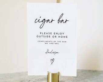 Minimalist Cigar Bar Sign Template, Modern Cigar Bar Sign Printable, Wedding Cigar Sign, Simple Signs, Instant Download, Editable Template