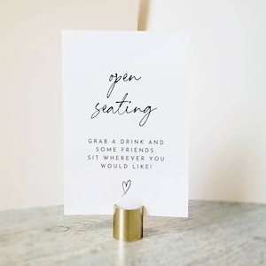 Minimalist Open Seating Sign Template, Printable Open Seating Sign, No Assigned Seating Sign, Modern Wedding Sign, Wedding Sign DIY