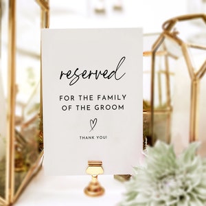 Minimalist Reserved Table Sign Template, Reserved for Family Sign Printable, Modern Wedding Sign, Simple Wedding Sign, Minimalist Signs