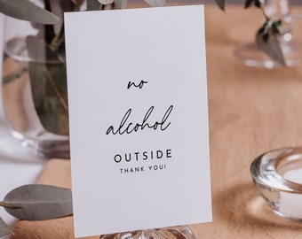 Plantilla de letrero minimalista moderno "Prohibido el alcohol en el exterior" (para imprimir)