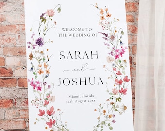 Wildflower Wedding Welcome Sign Template, Floral Wedding Poster (Editable)