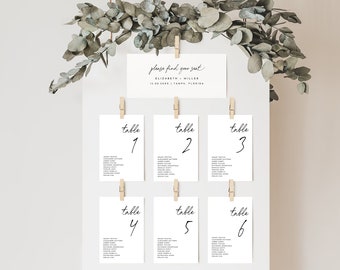 Minimalist Wedding Seating Chart Card Template, Modern Wedding Seating Chart Cards, Simple Seating Chart Cards Wedding, Seating Plan