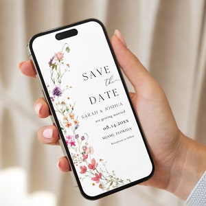 Wildflower elektronische Save the Date-sjabloon, Save the Date Evite, digitale Save the Date, Boho Floral Digital Save the Date, mobiele uitnodiging