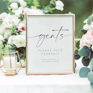 Minimalist Gents Bathroom Sign Template, Wedding Bathroom Basket Sign for Gentlemen, Modern Contemporary Wedding, Bathroom Toiletries