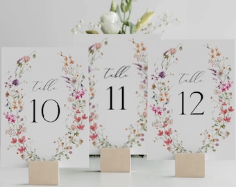 Wildflower Wedding Table Numbers Template, Boho Floral Wreath (Digital Download)