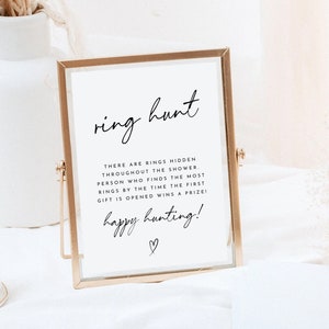 Minimalist Ring Hunt Sign Template, Ring Hunt Bridal Shower Game, Bridal Shower Signs, Modern Minimalist Bridal Shower Activities, Editable