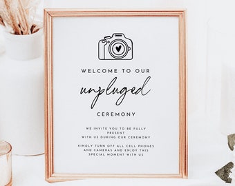Minimalist Unplugged Ceremony Sign Template, Modern Wedding (Digital Download)