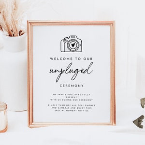 Minimalist Unplugged Ceremony Sign Template, Modern Wedding Unplugged Sign, No Phones Sign for Wedding, Simple and Clean No Photos Sign DIY