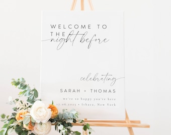 Signo de bienvenida de la cena de ensayo de bodas, la plantilla de signo de bienvenida de la noche antes de la boda, signo de bienvenida de la cena de ensayo, signo de ensayo de bodas