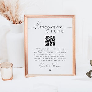 Minimalist Honeymoon Fund Sign Template, Modern Donation QR Code (DIY Printable)
